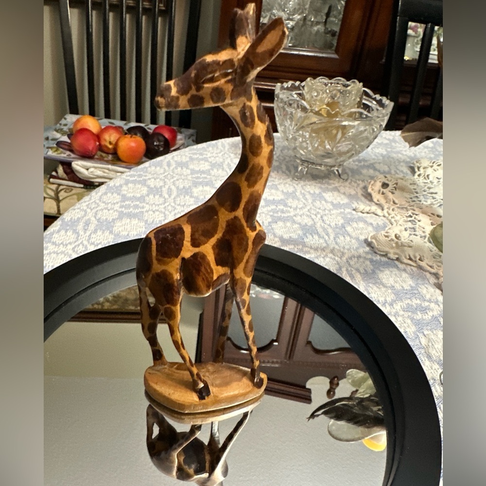 Hand carved Wooden Giraffe Figurine